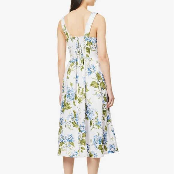 Reformation Tagliatelle Floral Linen Midi Dress Riviera Print Sleeveless 8 White - Picture 14 of 14